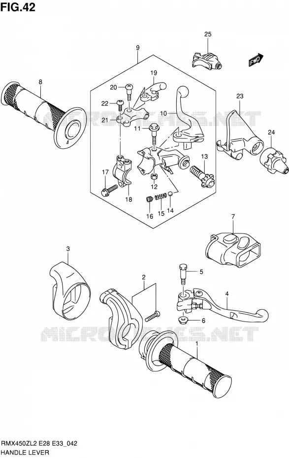 ENSEMBLE LEVIERS - POIGNEES Suzuki MOTO 450 RMX 2012  RMX450ZL2(E03,E28,E33)