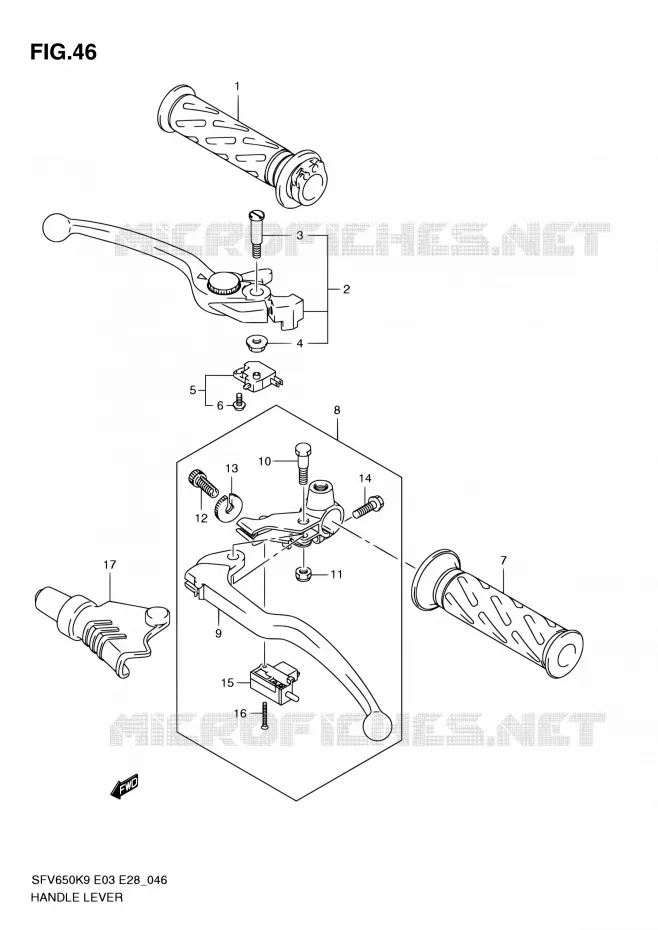 ENSEMBLE LEVIERS - POIGNEES Suzuki MOTO 650 GLADIUS 2009  SFV650 K9 (E03,E28,E33)