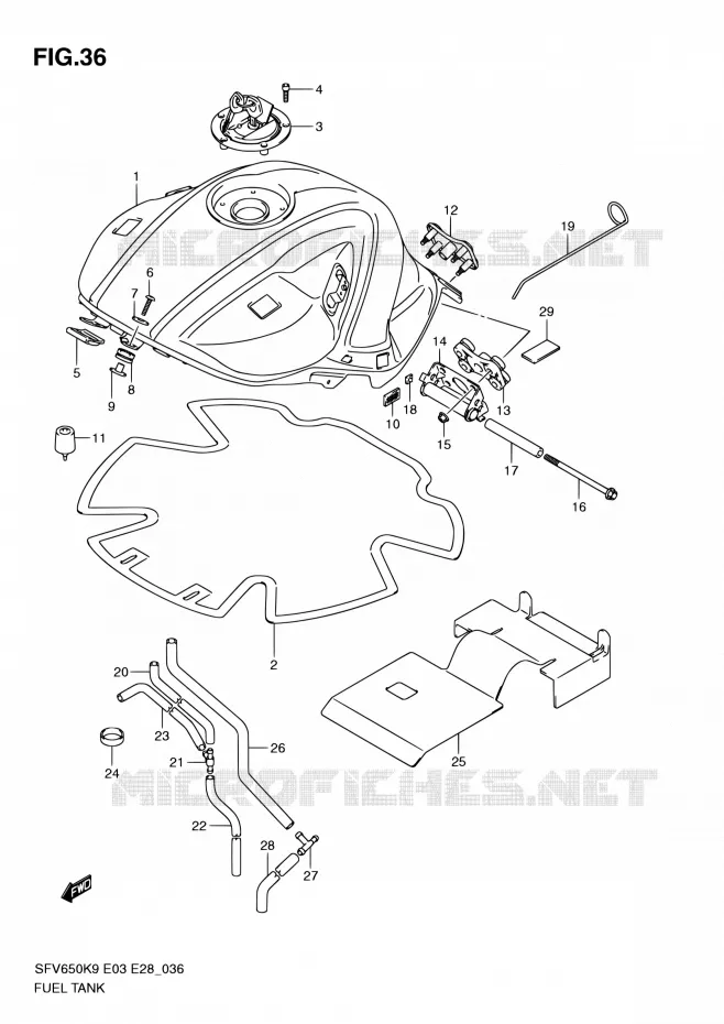 RESERVOIR D'ESSENCE (MODEL K9) Suzuki MOTO 650 GLADIUS 2009  SFV650 K9 (E03,E28,E33)