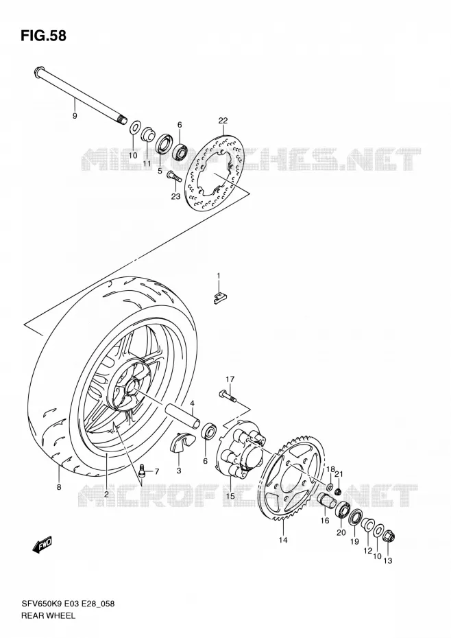 ROUE ARRIERE (SFV650K9/L0) Suzuki MOTO 650 GLADIUS 2009  SFV650 K9 (E03,E28,E33)