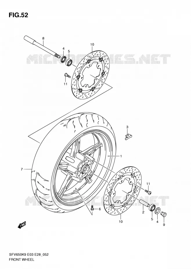ROUE AVANT (SFV650K9/L0) Suzuki MOTO 650 GLADIUS 2009  SFV650 K9 (E03,E28,E33)