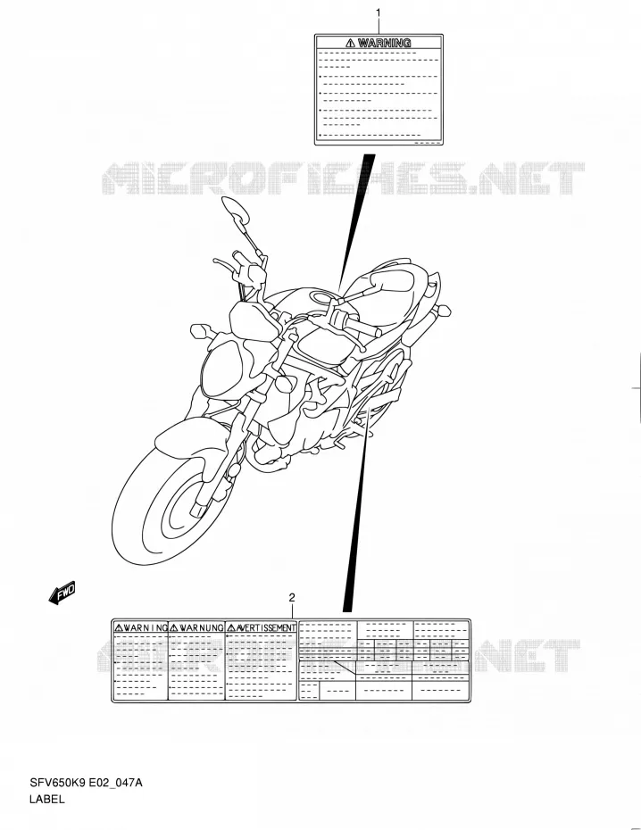 ETIQUETTE (MODEL L0) Suzuki MOTO 650 GLADIUS 2010  SFV650L0(E24)