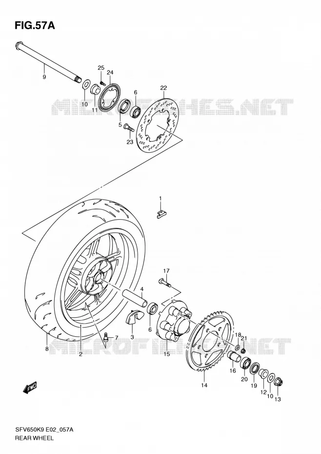 ROUE ARRIERE (SFV650AK9/UAK9/AL0/UAL0) Suzuki MOTO 650 GLADIUS 2010  SFV650L0(E24)