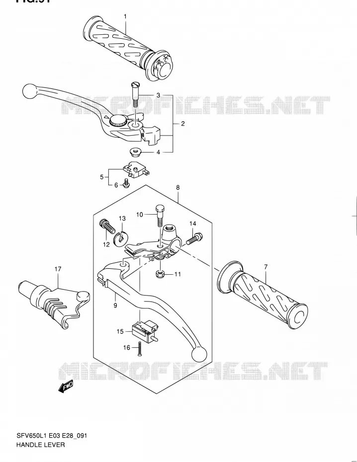ENSEMBLE LEVIERS - POIGNEES Suzuki MOTO 650 GLADIUS 2011  SFV650 L1 (E03,E28,E33)