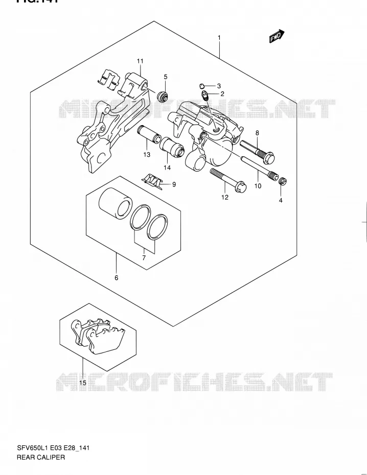 ETRIER DE FREIN ARRIERE (SFV650AL1 E28) Suzuki MOTO 650 GLADIUS 2011  SFV650 L1 (E03,E28,E33)