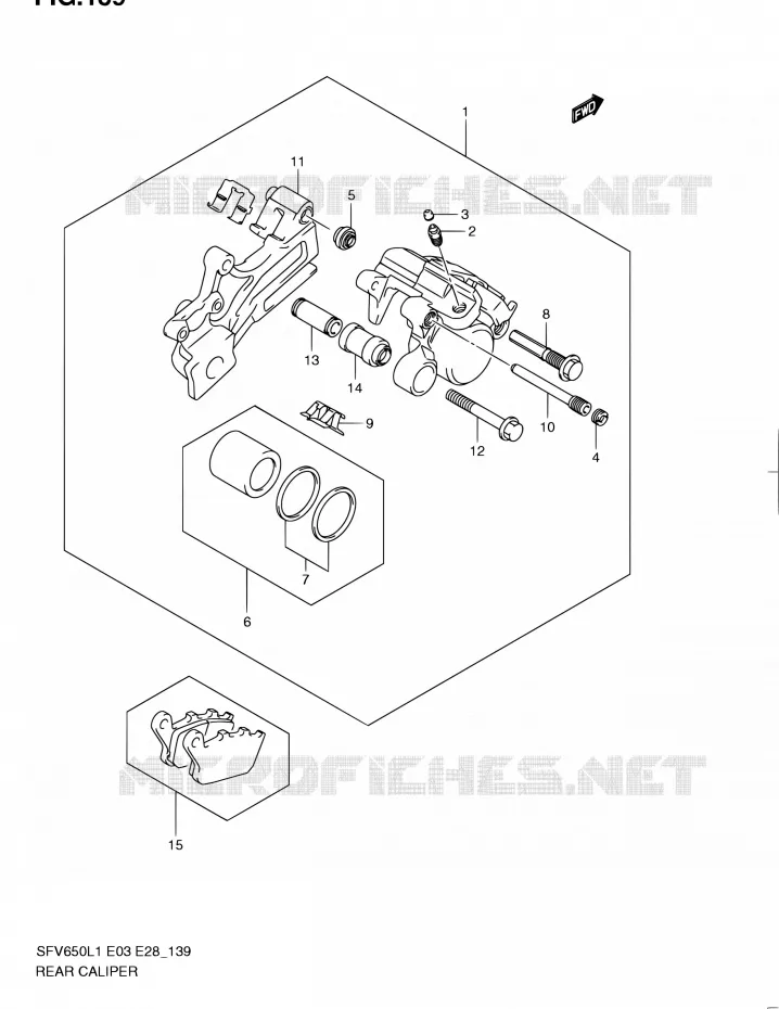 ETRIER DE FREIN ARRIERE (SFV650L1 E03) Suzuki MOTO 650 GLADIUS 2011  SFV650 L1 (E03,E28,E33)