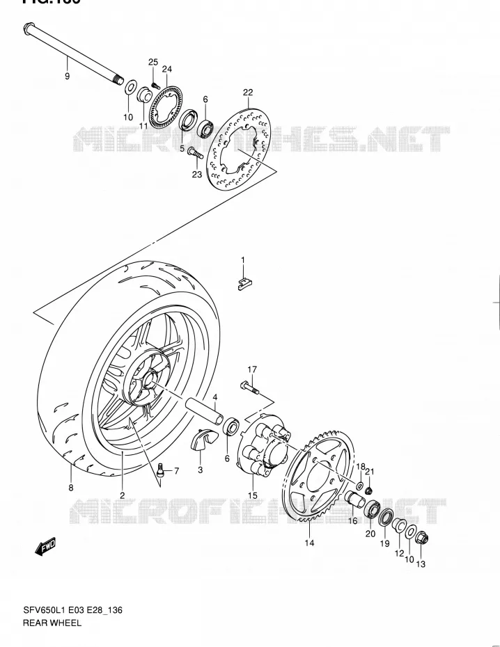 ROUE ARRIERE (SFV650AL1 E28) Suzuki MOTO 650 GLADIUS 2011  SFV650 L1 (E03,E28,E33)