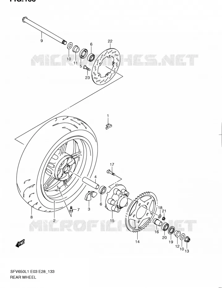 ROUE ARRIERE (SFV650L1 E28) Suzuki MOTO 650 GLADIUS 2011  SFV650 L1 (E03,E28,E33)