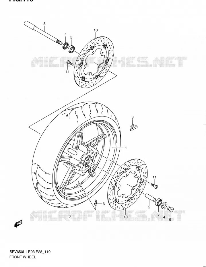 ROUE AVANT (SFV650L1 E03) Suzuki MOTO 650 GLADIUS 2011  SFV650 L1 (E03,E28,E33)