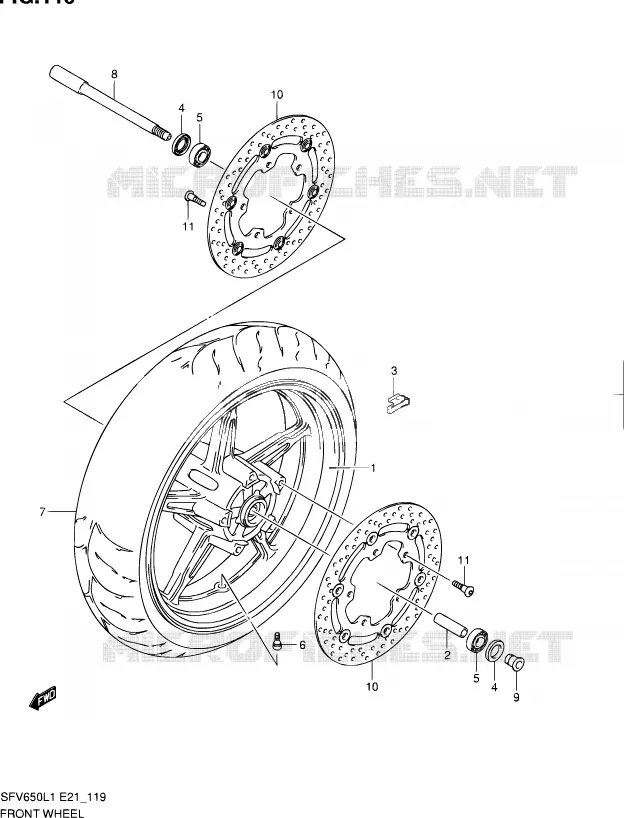ROUE AVANT (SFV650UL1 E21) Suzuki MOTO 650 GLADIUS 2011  SFV650L1(E24)