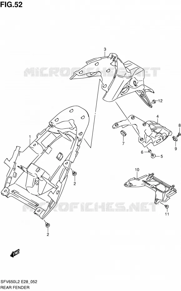 GARDE BOUE ARRIERE Suzuki MOTO 650 GLADIUS 2012  SFV650L2(E03,E28,E33)