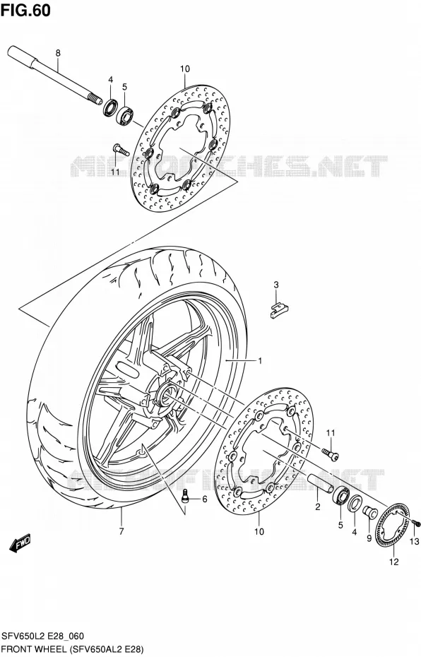 ROUE AVANT (SFV650AL2 E28) Suzuki MOTO 650 GLADIUS 2012  SFV650L2(E03,E28,E33)