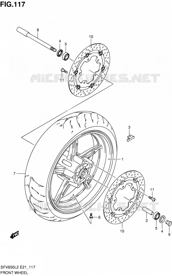 ROUE AVANT (SFV650L2 E24) Suzuki MOTO 650 GLADIUS 2012  SFV650L2(E21)