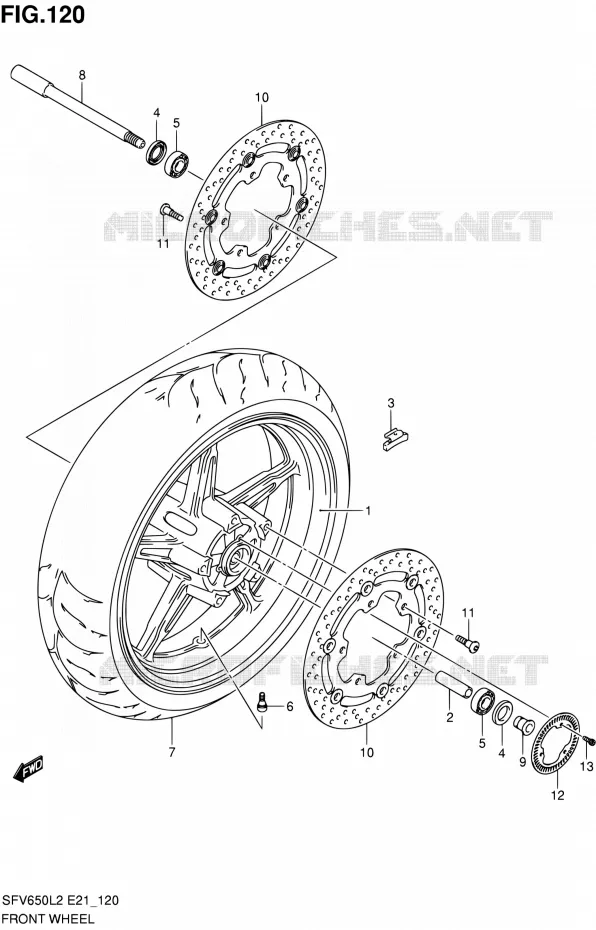 ROUE AVANT (SFV650AL2 E21) Suzuki MOTO 650 GLADIUS 2012  SFV650L2(E24)
