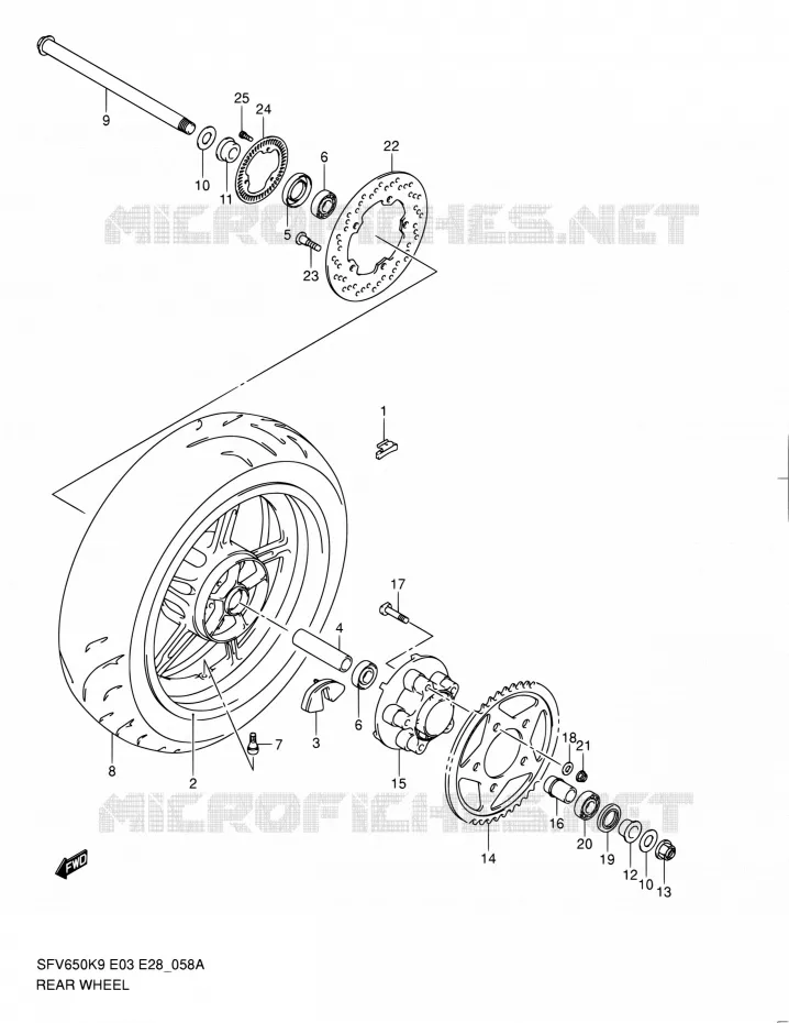 ROUE ARRIERE (SFV650AL0) Suzuki MOTO 650 GLADIUS 2010  SFV650A L0 (E03,E28,E33)