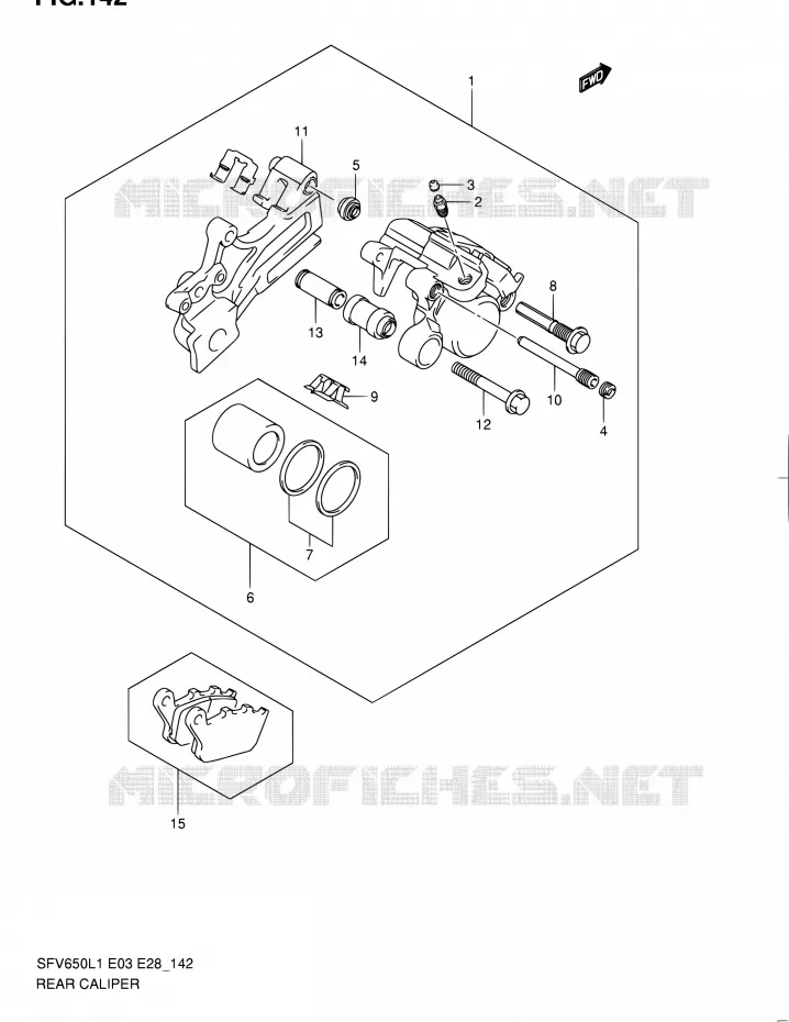 ETRIER DE FREIN ARRIERE (SFV650AL1 E33) Suzuki MOTO 650 GLADIUS 2011  SFV650A L1 (E03,E28,E33)