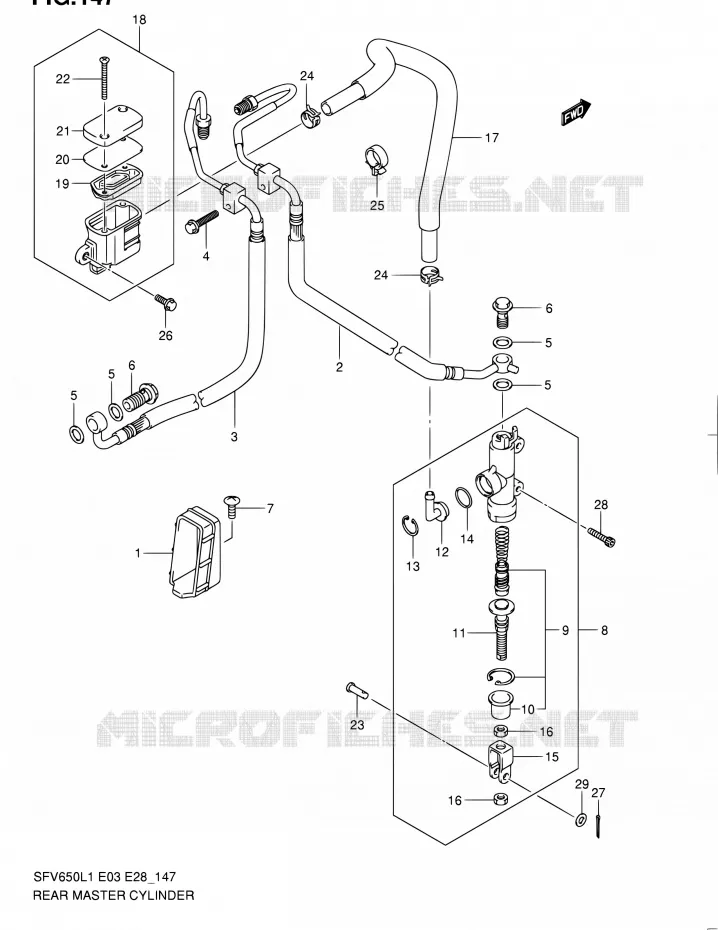 MAITRE CYLINDRE ARRIERE (SFV650AL1 E33) Suzuki MOTO 650 GLADIUS 2011  SFV650A L1 (E03,E28,E33)