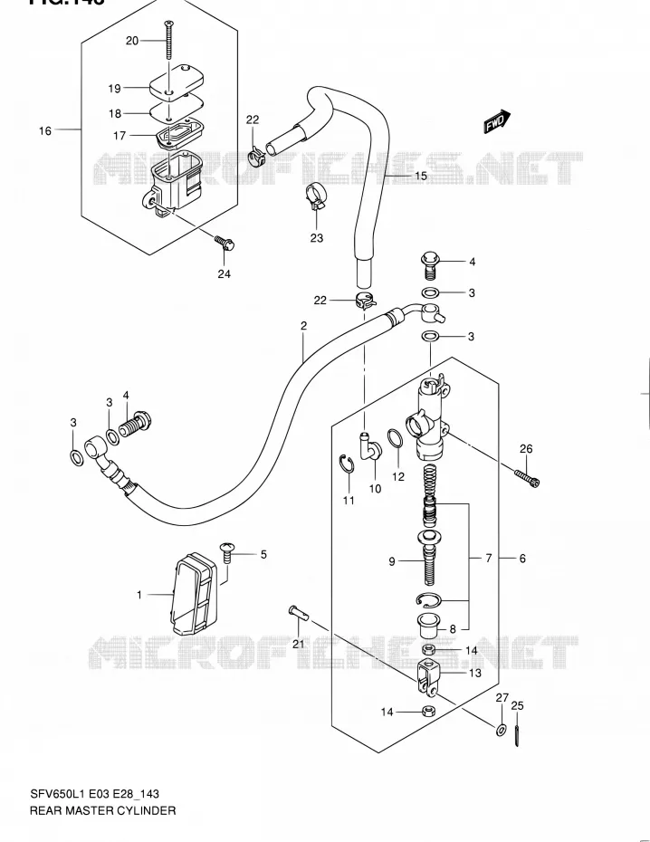 MAITRE CYLINDRE ARRIERE (SFV650L1 E28) Suzuki MOTO 650 GLADIUS 2011  SFV650A L1 (E03,E28,E33)