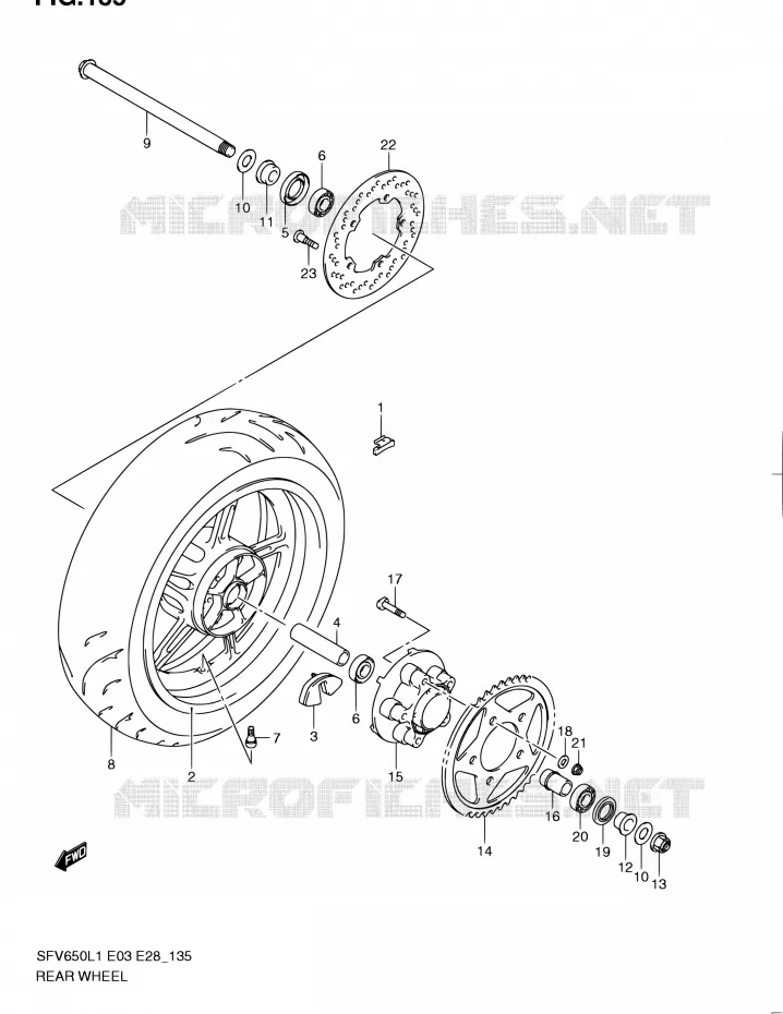 ROUE ARRIERE (SFV650L1 E33) Suzuki MOTO 650 GLADIUS 2011  SFV650A L1 (E03,E28,E33)