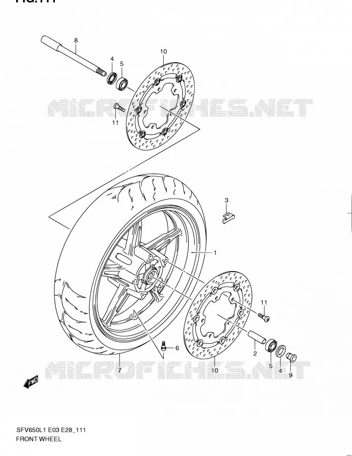 ROUE AVANT (SFV650L1 E33) Suzuki MOTO 650 GLADIUS 2011  SFV650A L1 (E03,E28,E33)