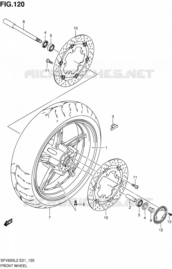 ROUE AVANT (SFV650AL2 E21) Suzuki MOTO 650 GLADIUS 2012  SFV650AL2(E21)