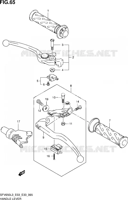 ENSEMBLE LEVIERS - POIGNEES Suzuki MOTO 650 GLADIUS 2013  SFV650A L3 (E03,E28,E33)