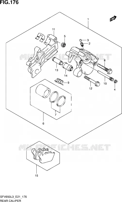 ETRIER DE FREIN ARRIERE (SFV650L3 E24) Suzuki MOTO 650 GLADIUS 2014  SFV650A L3 (E21)