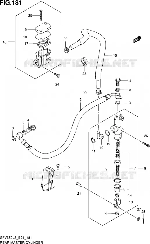 MAITRE CYLINDRE ARRIERE (SFV650L3 E21) Suzuki MOTO 650 GLADIUS 2015  SFV650A L3 (E21)