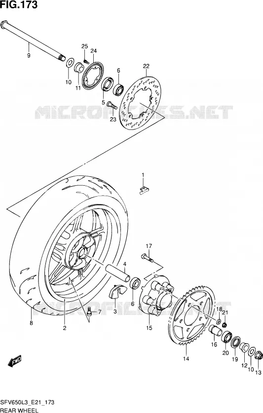 ROUE ARRIERE (SFV650AL3 E21) Suzuki MOTO 650 GLADIUS 2016  SFV650A L3 (E21)