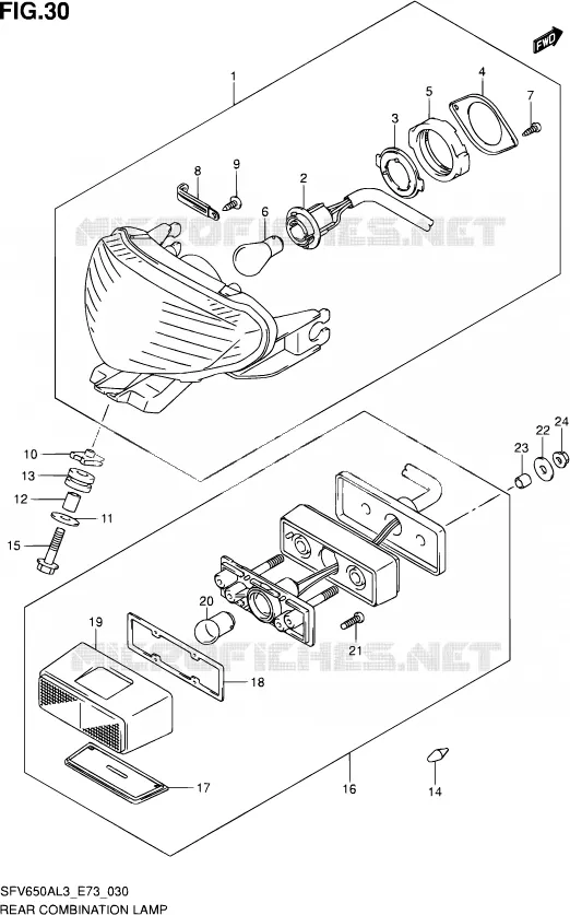 ENSEMBLE FEU ARRIERE Suzuki MOTO 650 GLADIUS 2013  SFV650A L3 (E73)