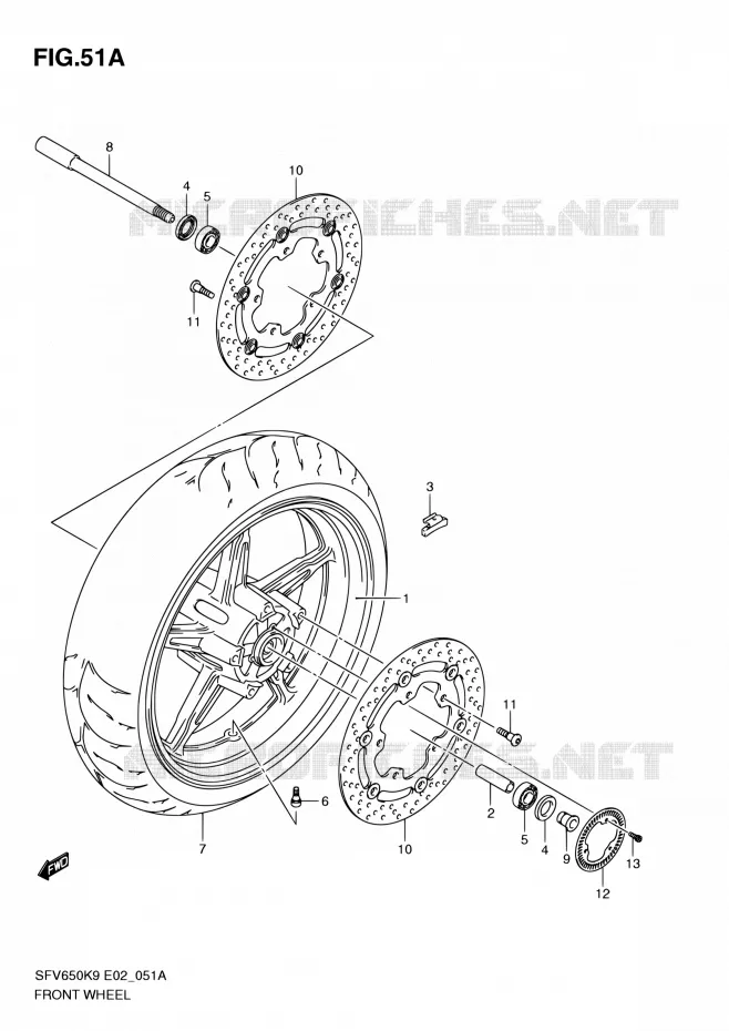 ROUE AVANT (SFV650AK9/UAK9/AL0/UAL0) Suzuki MOTO 650 GLADIUS 2010  SFV650UL0(E19)