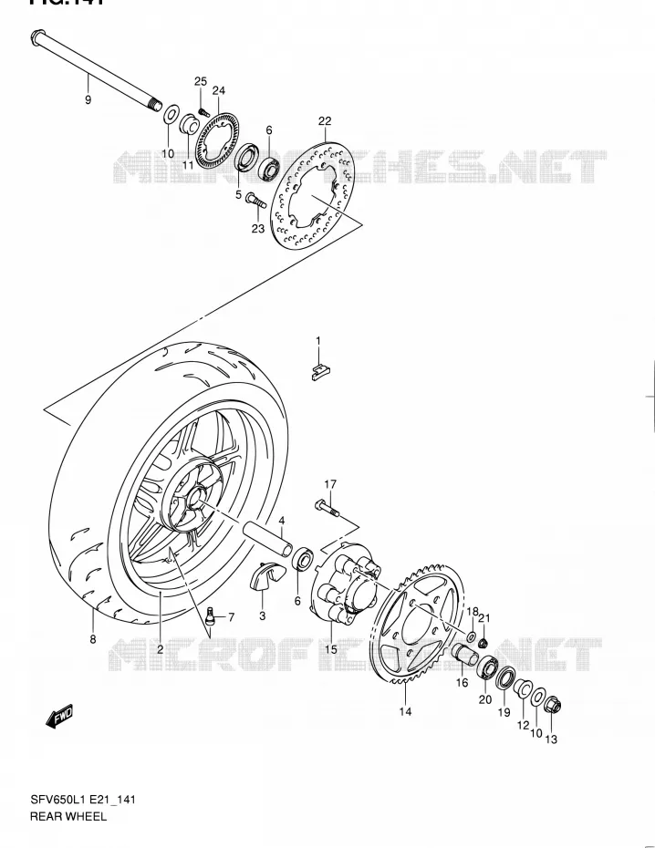 ROUE ARRIERE (SFV650AL1 E21) Suzuki MOTO 650 GLADIUS 2011  SFV650UL1(E24)