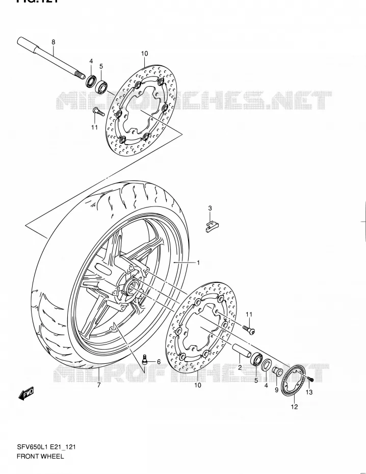 ROUE AVANT (SFV650UAL1 E21) Suzuki MOTO 650 GLADIUS 2011  SFV650UL1(E24)