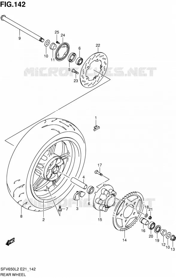 ROUE ARRIERE (SFV650AL2 E21) Suzuki MOTO 650 GLADIUS 2012  SFV650UL2(E24)