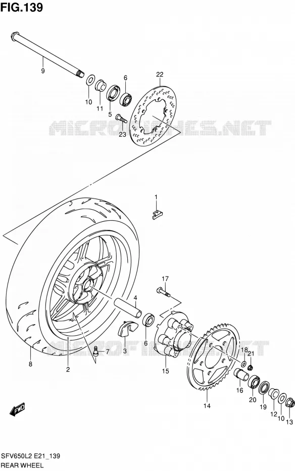 ROUE ARRIERE (SFV650L2 E24) Suzuki MOTO 650 GLADIUS 2012  SFV650UL2(E24)