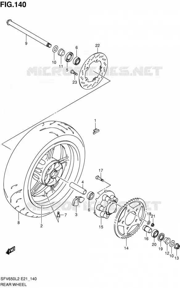 ROUE ARRIERE (SFV650UL2 E21) Suzuki MOTO 650 GLADIUS 2012  SFV650UL2(E24)