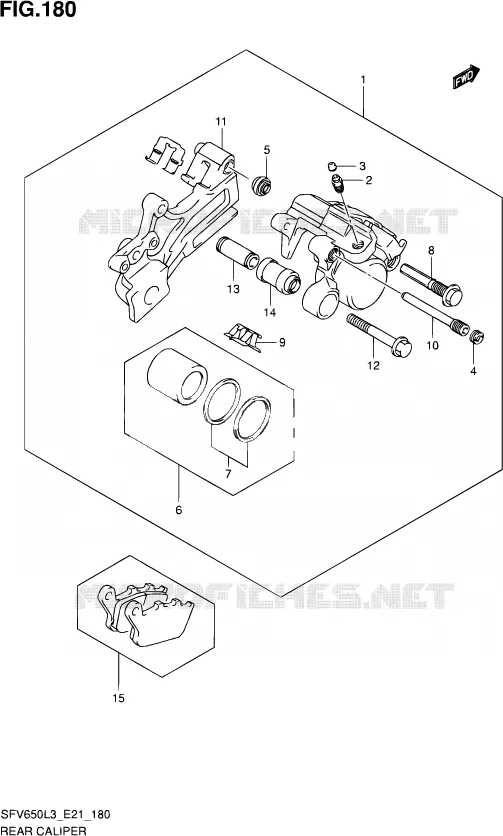 ETRIER DE FREIN ARRIERE (SFV650AUEL3 E21) Suzuki MOTO 650 GLADIUS 2013  SFV650U L3 (E24)