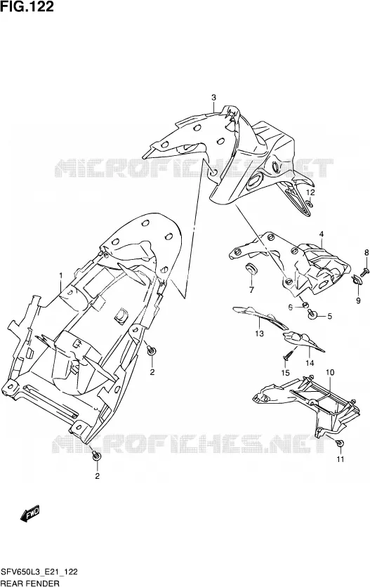 GARDE BOUE ARRIERE (SFV650L3 E24) Suzuki MOTO 650 GLADIUS 2013  SFV650U L3 (E24)