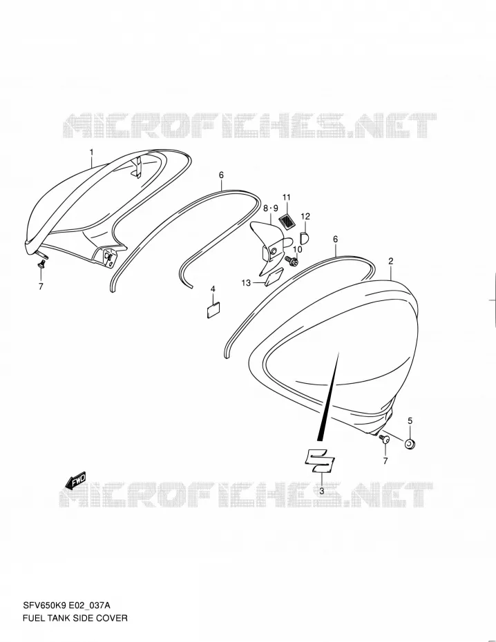 COUVRE RESERVOIR (MODEL L0) Suzuki MOTO 650 GLADIUS 2010  SFV650UAL0(E19)