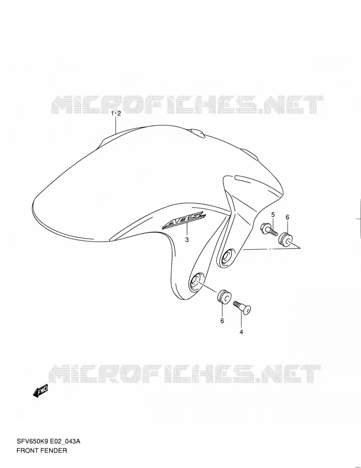 GARDE BOUE AVANT (MODEL L0) Suzuki MOTO 650 GLADIUS 2010  SFV650UAL0(E19)
