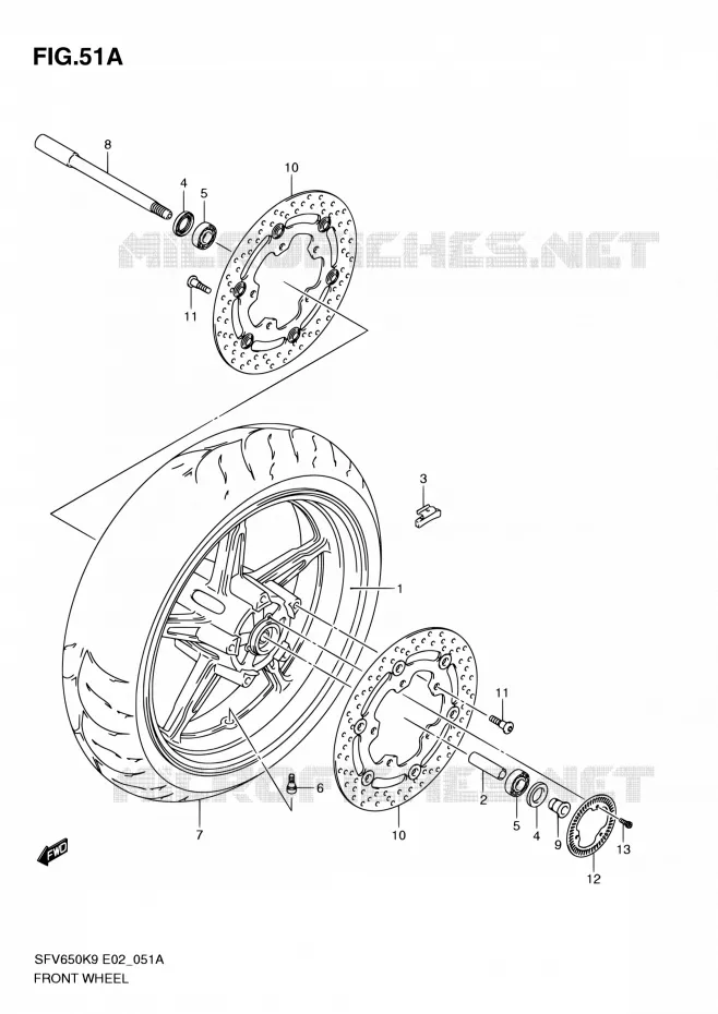 ROUE AVANT (SFV650AK9/UAK9/AL0/UAL0) Suzuki MOTO 650 GLADIUS 2010  SFV650UAL0(E19)