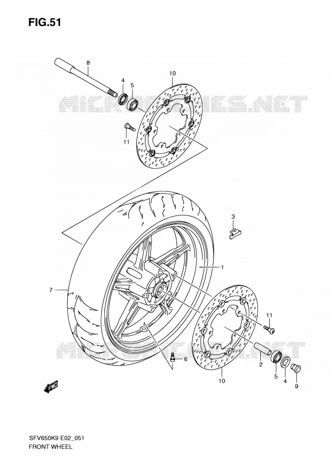 ROUE AVANT (SFV650K9/UK9/L0/UL0) Suzuki MOTO 650 GLADIUS 2010  SFV650UAL0(E19)