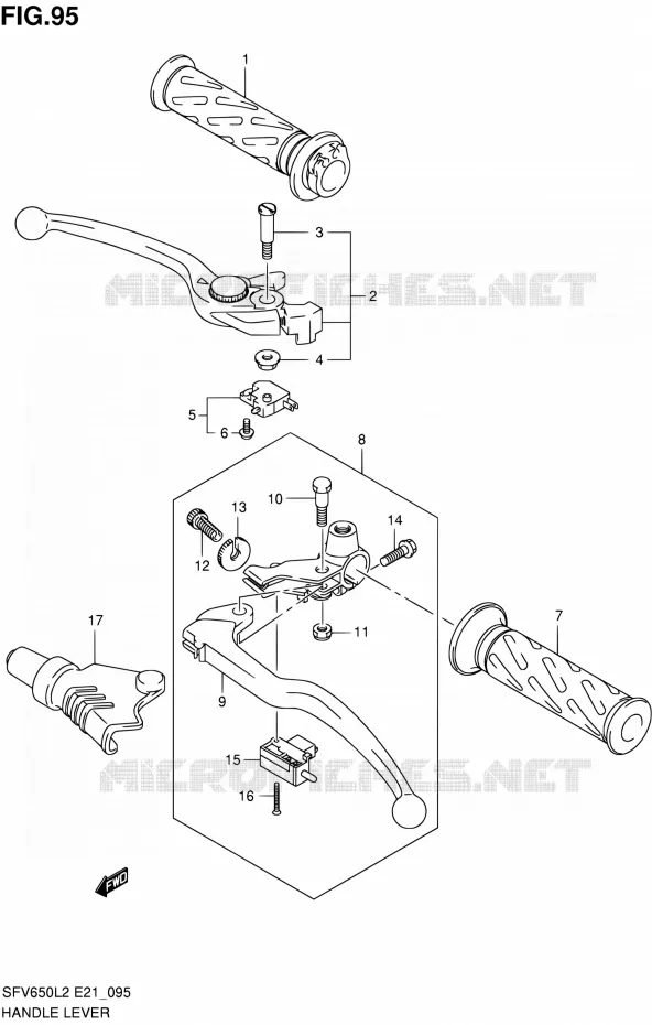 ENSEMBLE LEVIERS - POIGNEES Suzuki MOTO 650 GLADIUS 2012  SFV650UAL2(E21)
