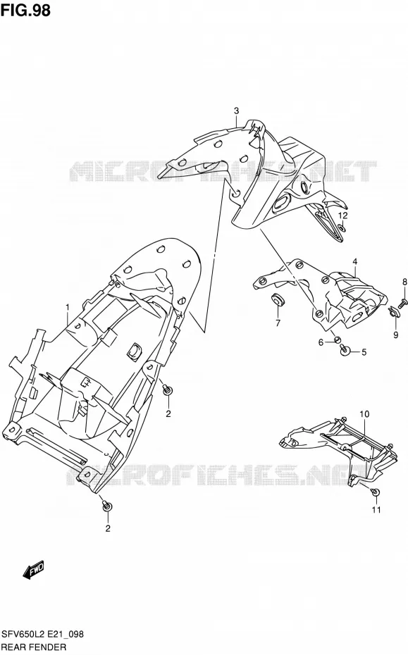 GARDE BOUE ARRIERE (SFV650UL2 E21) Suzuki MOTO 650 GLADIUS 2012  SFV650UAL2(E21)