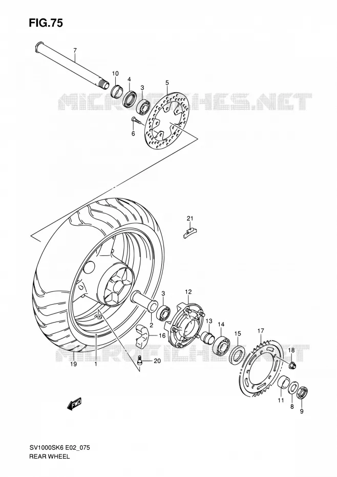 ROUE ARRIERE Suzuki MOTO 1000 SV 2007  SV1000SK7(E19)