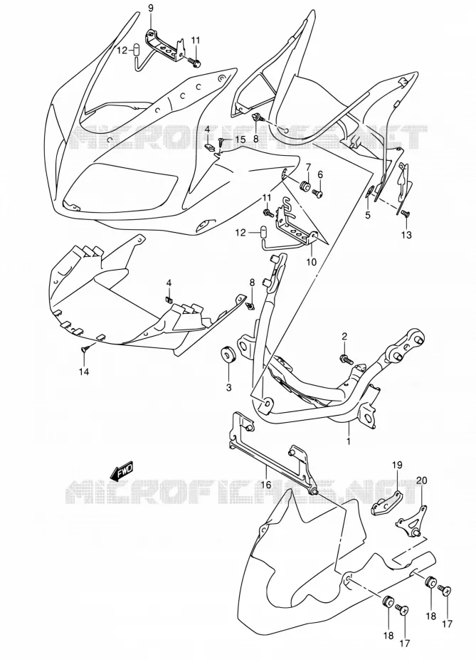 SUPPORTS / FIXATIONS CARENAGES (SV1000S/S1/S2) Suzuki MOTO 1000 SV 2005  SV1000SZK5