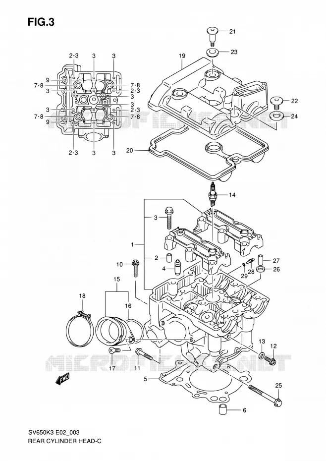 CULASSE ARRIERE (MODEL K3/K4/K5/K6) Suzuki MOTO 650 SV 2003  SV650K3