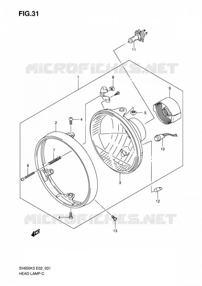 PHARE (NOTE) Suzuki MOTO 650 SV 2004  SV650 K4