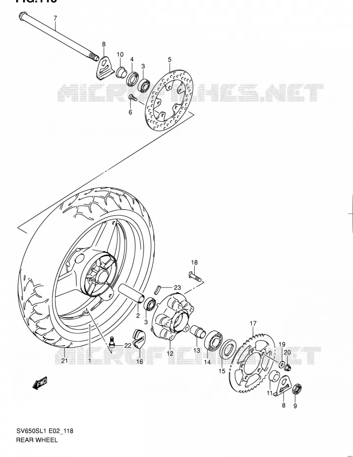 ROUE ARRIERE (SV650SL1 E02) Suzuki MOTO 650 SV 2011  SV650SL1(E24)