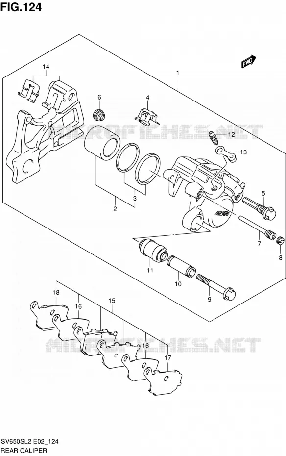 ETRIER DE FREIN ARRIERE (SV650SUL2 E24) Suzuki MOTO 650 SV 2012  SV650SL2(E24)